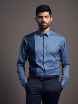HE SPOKE - Blue Colorblocked Semi Formal Shirt