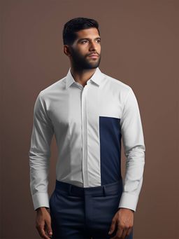 HE SPOKE - White Colorblocked Formal Shirt