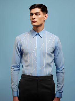 HE SPOKE - Blue Embroidered Smart Casual Shirt