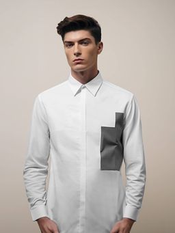 HE SPOKE - White Colorblocked Formal Shirt