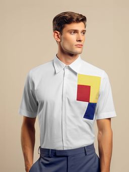 HE SPOKE - White Colorblocked Smart Casual Shirt