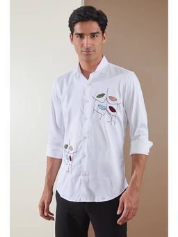 HE SPOKE - White Embroidered Party Wear Shirt