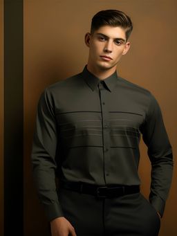 HE SPOKE - Olive Embroidered Smart Casual Shirt