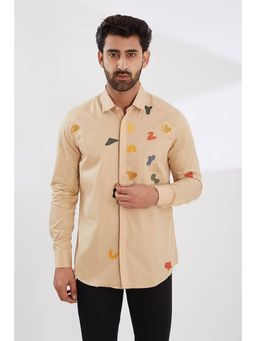 HE SPOKE - Cream Printed Smart Casual Shirt