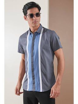 HE SPOKE - Grey Colorblocked Smart Casual Shirt