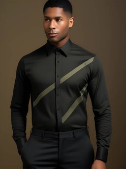 HE SPOKE - Olive Colorblocked Smart Casual Shirt