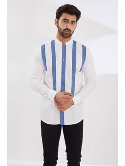 HE SPOKE - White Colorblocked Smart Casual Shirt