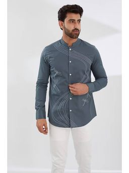 HE SPOKE - Grey Embroidered Smart Casual Shirt