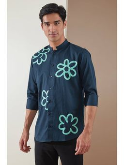 HE SPOKE - Navy Floral Printed Festive Shirt