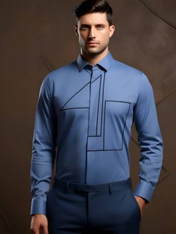 HE SPOKE - Blue Embroidered Smart Casual Shirt