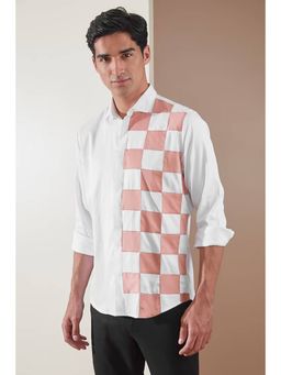 HE SPOKE - White Colorblocked Smart Casual Shirt