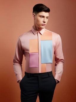 HE SPOKE - Pink Colorblocked Smart Casual Shirt