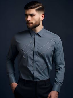 HE SPOKE - Grey Embroidered Smart Casual Shirt