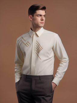 HE SPOKE - Cream Solid Smart Casual Shirt