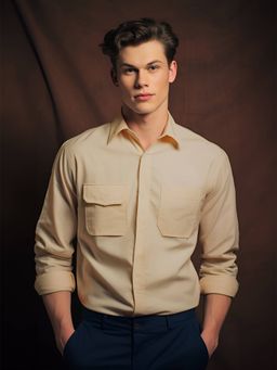 HE SPOKE - Cream Solid Smart Casual Shirt