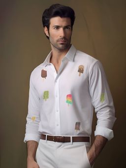 HE SPOKE - White Printed Smart Casual Shirt