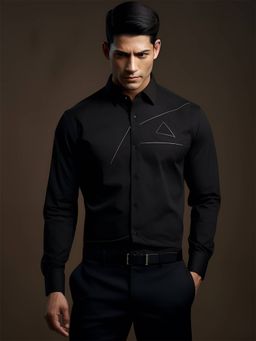 HE SPOKE - Black Embroidered Formal Shirt