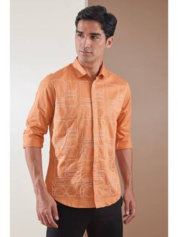 HE SPOKE - Orange Embroidered Smart Casual Shirt