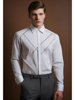 HE SPOKE - White Embroidered Party Shirt