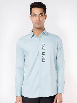 HE SPOKE - Blue Solid Party Shirt