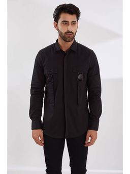 HE SPOKE - Black Solid Smart Casual Shirt