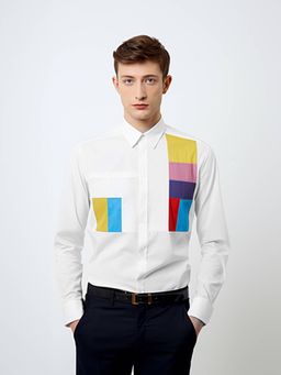 HE SPOKE - White Colorblocked Smart Casual Shirt