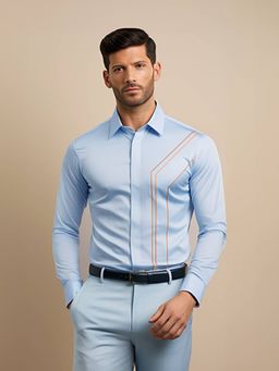 HE SPOKE - Blue Solid Smart Casual Shirt