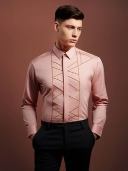 HE SPOKE - Pink Geometric Party Shirt