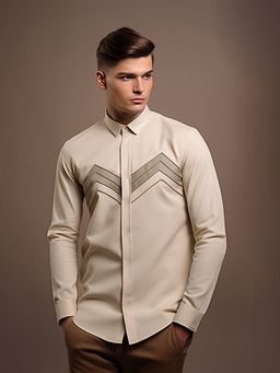HE SPOKE - Cream Solid Smart Casual Shirt