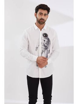 HE SPOKE - White Graphic Smart Casual Shirt