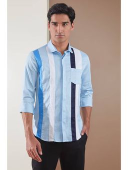 HE SPOKE - Blue Colorblocked Smart Casual Shirt