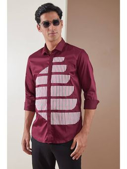HE SPOKE - Burgundy Printed Panel Smart Casual Shirt