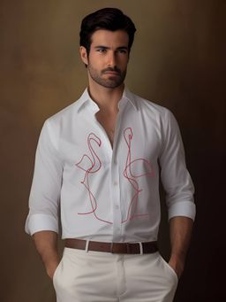 HE SPOKE - White Embroidered Party Shirt