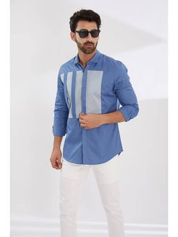 HE SPOKE - Blue Colorblocked Smart Casual Shirt