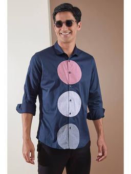 HE SPOKE - Navy Blue Colorblocked Smart Casual Shirt