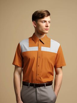 HE SPOKE - Orange Colorblocked Smart Casual Shirt