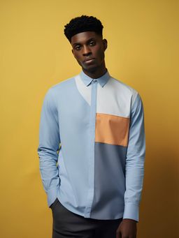 HE SPOKE - Blue Colorblocked Smart Casual Shirt