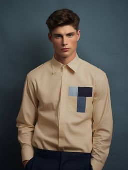 HE SPOKE - Cream Colorblocked Formal Shirt