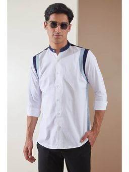 HE SPOKE - White Colorblocked Casual Shirt