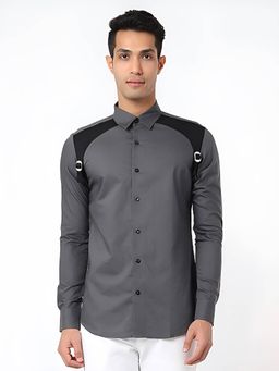 HE SPOKE - Dark Grey Panel Party Shirt