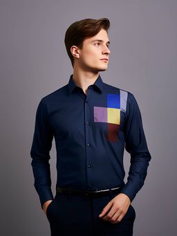 HE SPOKE - Navy Colorblocked Party Shirt