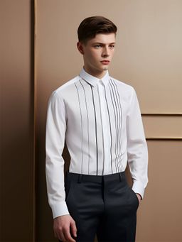 HE SPOKE - White Stripes Semi Formal Shirt