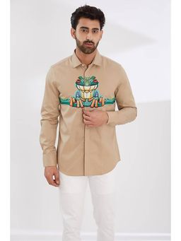 HE SPOKE - Cream Graphic Smart Casual Shirt