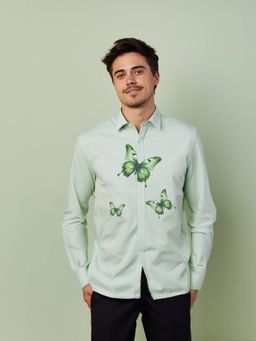 HE SPOKE - Green Printed Smart Casual Shirt