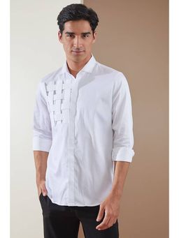 HE SPOKE - White Solid Party Shirt