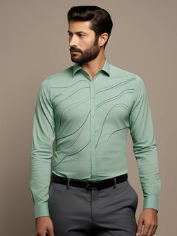 HE SPOKE - Green Embroidered Smart Casual Shirt