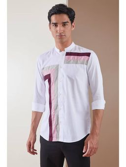HE SPOKE - White Colorblocked Smart Casual Shirt