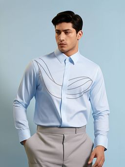 HE SPOKE - Blue Solid Party Shirt