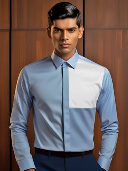 HE SPOKE - Blue Colorblocked Formal Shirt