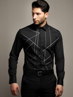 HE SPOKE - Black Geometric Party Shirt
